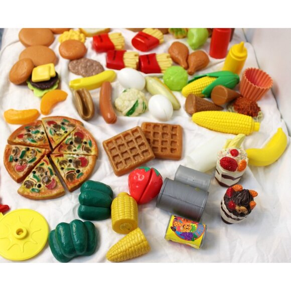 Plastic Play Food Lot Kitchen Fries Pizza Cutter Waffle Hot Dog Hamburger Fruit - Picture 13 of 16